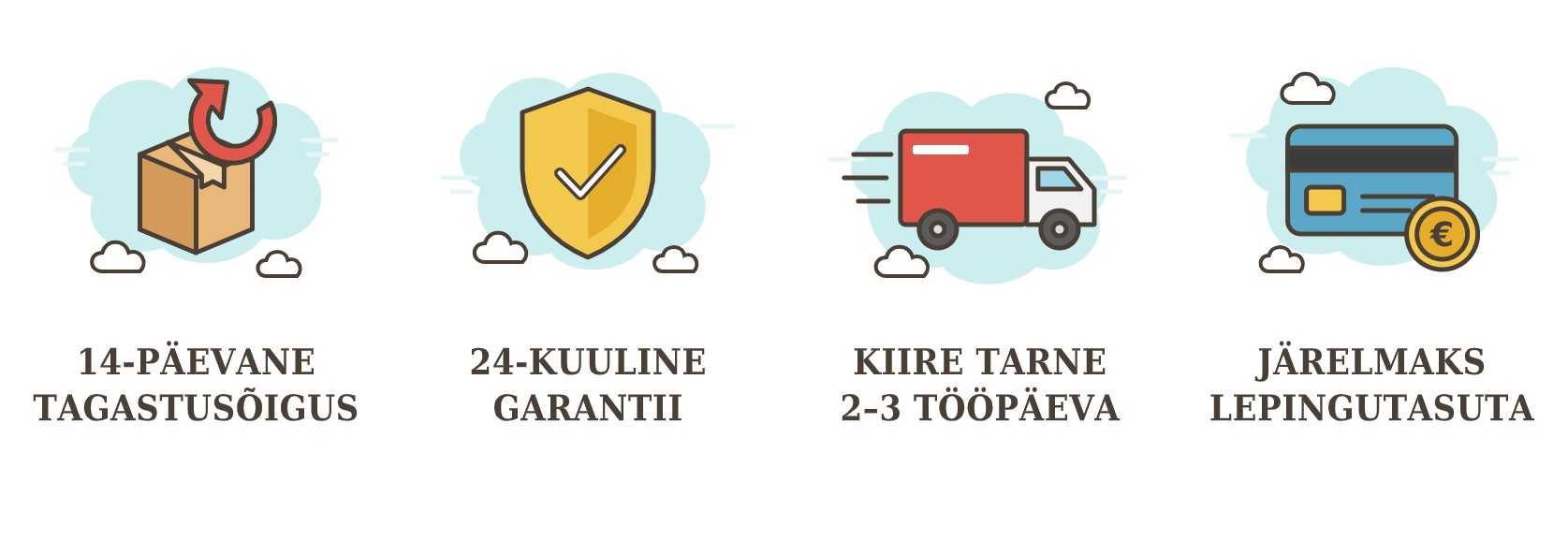 14-päevane tagastusõigus, 24-kuuline garantii, kiire tarne 2–3 tööpäeva, järelmaks lepingutasuta